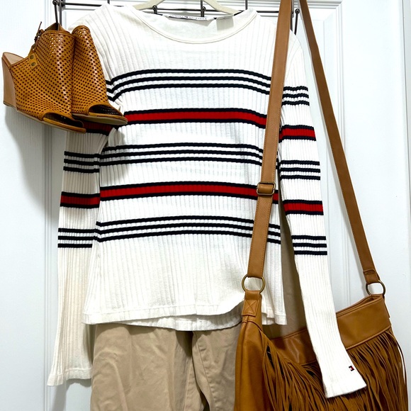 Tommy Hilfiger Tops - Tommy Hilfiger Ribbed Sweater Vintage Y2K LARGE White Striped